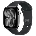 Apple Watch Series 11 46mm - Gitzwart Aluminium Zwart Sportband