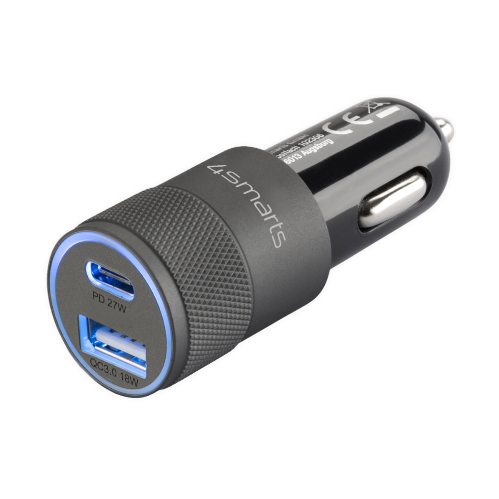 Refurbished 4smarts 27W 2-i-1 billaddare USB-A och USB-C